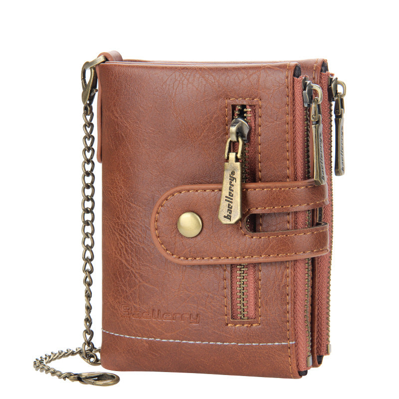 Retro Bifold Card Holder Men's Wallet with Chain