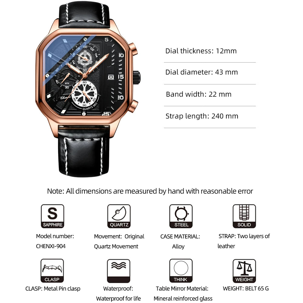 CHENXI Men's Square Leather Watch